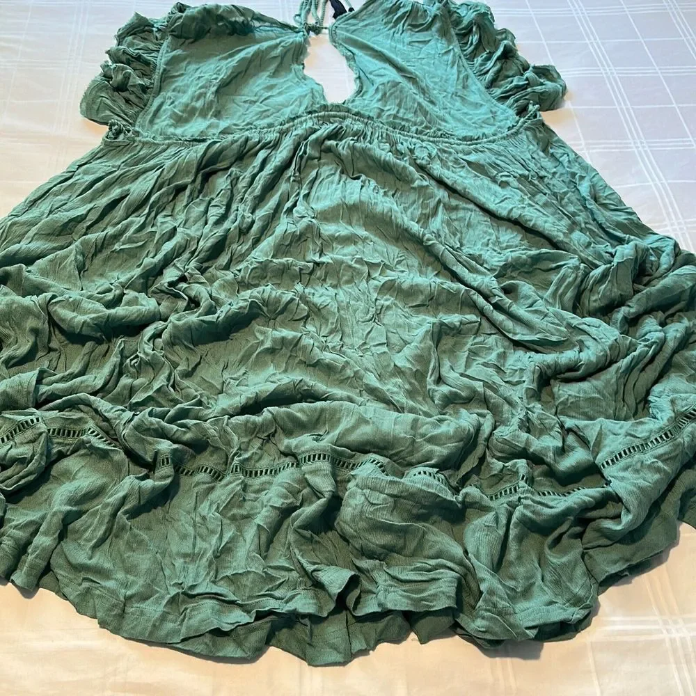 Free People Women's Turquoise Will Wait For You V-Neck Midi A-Line Dress Size L - Picture 4 of 8
